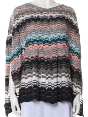 VTG Missoni 80s 90s Mainline Orange Label Bateau Poncho Sweater Mohair Wool OS